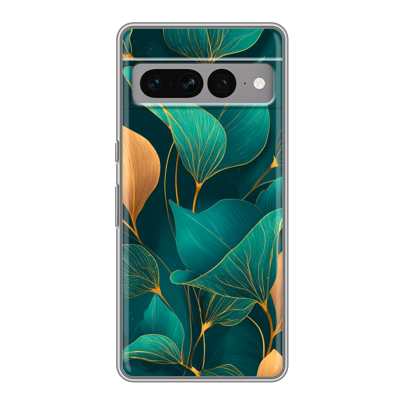 Силиконовый чехол на Google Pixel 7 Pro с принтом Листья и золото Силиконовый чехол на Google Pixel 7 Pro с принтом Листья и золото