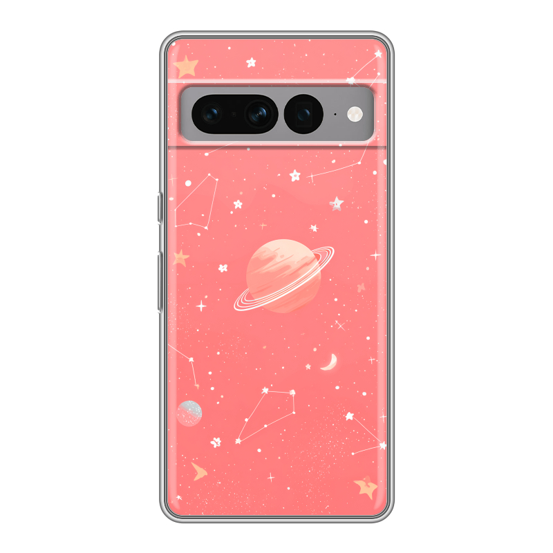 Силиконовый противоударный чехол на Google Pixel 7 Pro с принтом Розовый космос Силиконовый противоударный чехол на Google Pixel 7 Pro с принтом Розовый космос