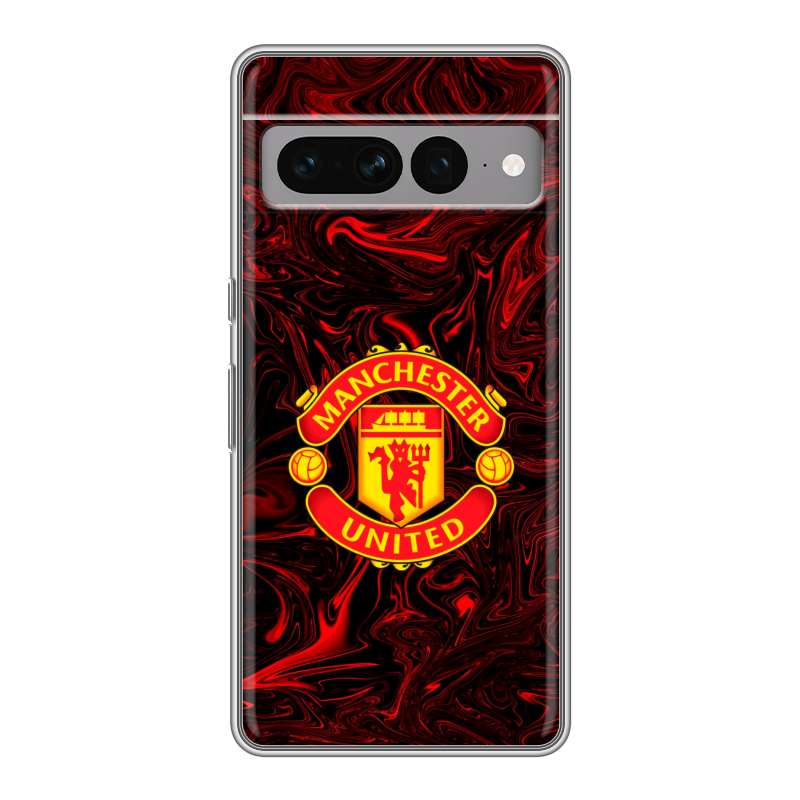 Силиконовый противоударный чехол на Google Pixel 7 Pro с принтом Manchester United Силиконовый противоударный чехол на Google Pixel 7 Pro с принтом Manchester United