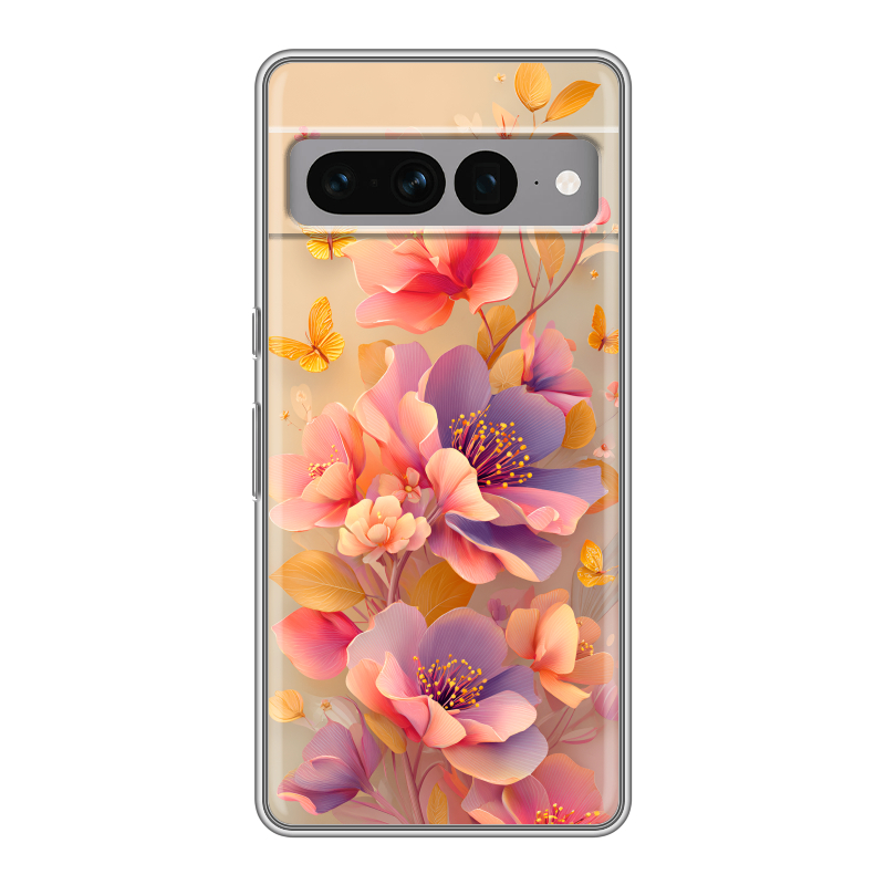 Силиконовый противоударный чехол на Google Pixel 7 Pro с принтом Цветы и бабочки Силиконовый противоударный чехол на Google Pixel 7 Pro с принтом Цветы и бабочки