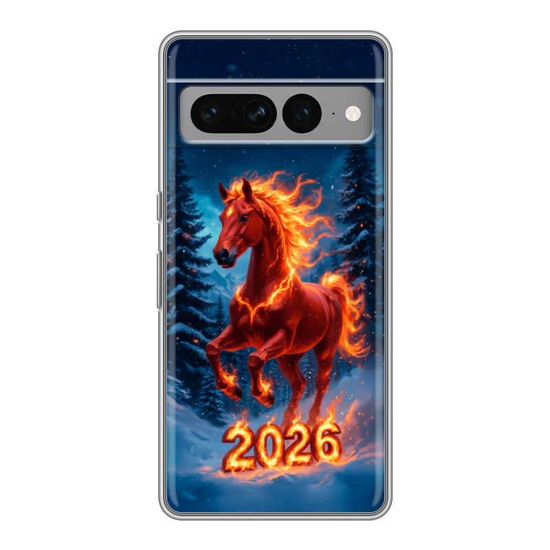 Силиконовый чехол на Google Pixel 7 Pro с принтом Новый год коня Силиконовый чехол на Google Pixel 7 Pro с принтом Новый год коня