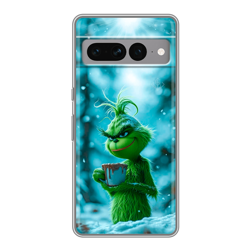 Силиконовый противоударный чехол на Google Pixel 7 Pro с принтом Новый год гринч Силиконовый противоударный чехол на Google Pixel 7 Pro с принтом Новый год гринч