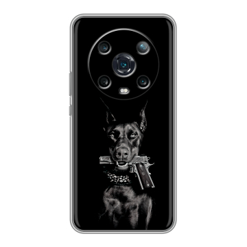 Силиконовый чехол на Huawei Honor Magic 4 Pro с принтом Доберман и пистолет Силиконовый чехол на Huawei Honor Magic 4 Pro с принтом Доберман и пистолет