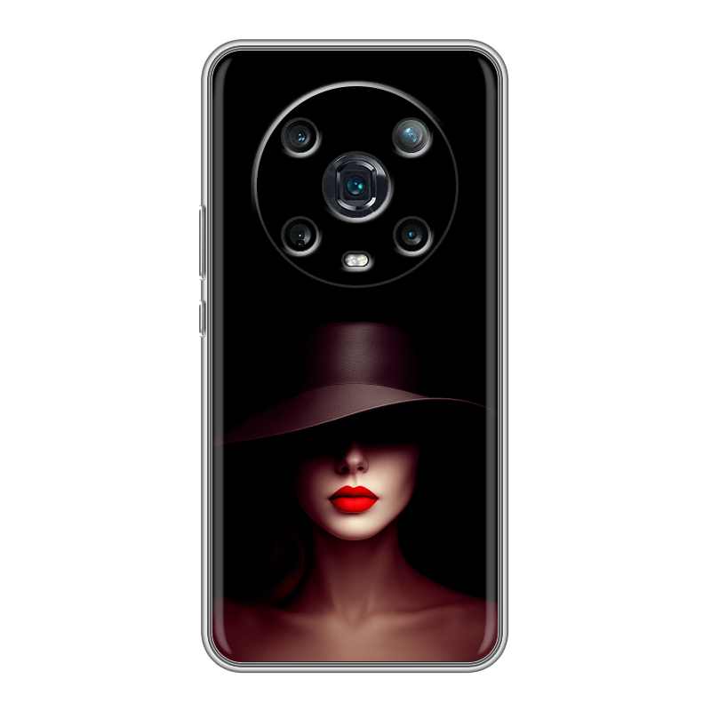 Силиконовый противоударный чехол на Huawei Honor Magic 4 Pro с принтом Девушка в шляпе Силиконовый противоударный чехол на Huawei Honor Magic 4 Pro с принтом Девушка в шляпе