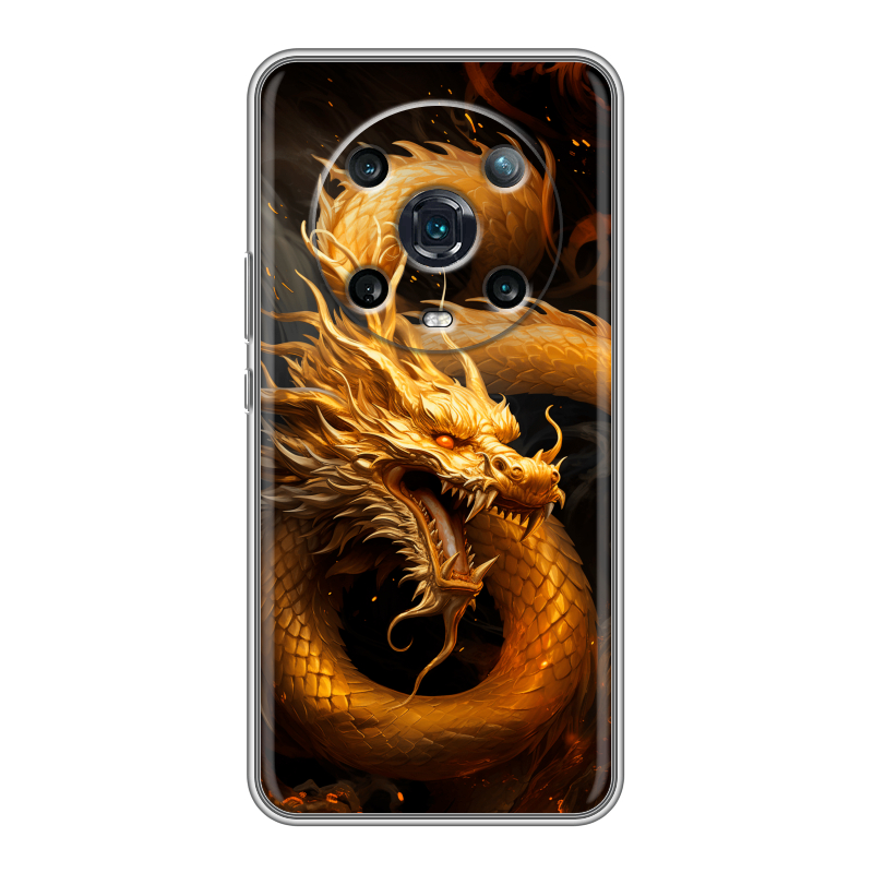 Силиконовый противоударный чехол на Huawei Honor Magic 4 Pro с принтом Золотой дракон Силиконовый противоударный чехол на Huawei Honor Magic 4 Pro с принтом Золотой дракон