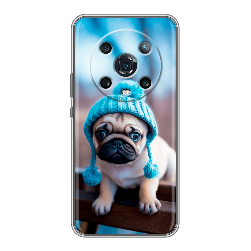 Силиконовый чехол на Huawei Honor Magic 4 Pro с принтом Мопс в шапке Силиконовый чехол на Huawei Honor Magic 4 Pro с принтом Мопс в шапке