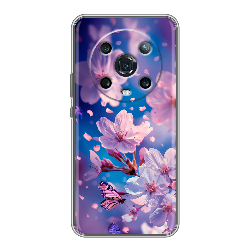 Силиконовый чехол на Huawei Honor Magic 4 Pro с принтом цветы бабочки Силиконовый чехол на Huawei Honor Magic 4 Pro с принтом цветы бабочки