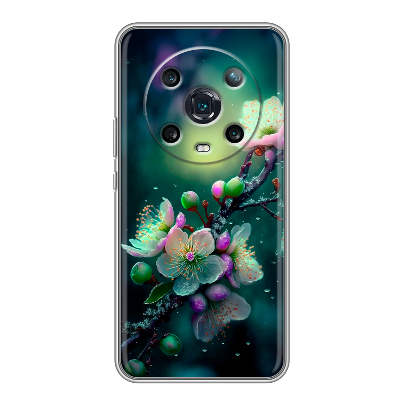 Силиконовый противоударный чехол на Huawei Honor Magic 4 Pro с принтом Цветы и мрамор Силиконовый противоударный чехол на Huawei Honor Magic 4 Pro с принтом Цветы и мрамор