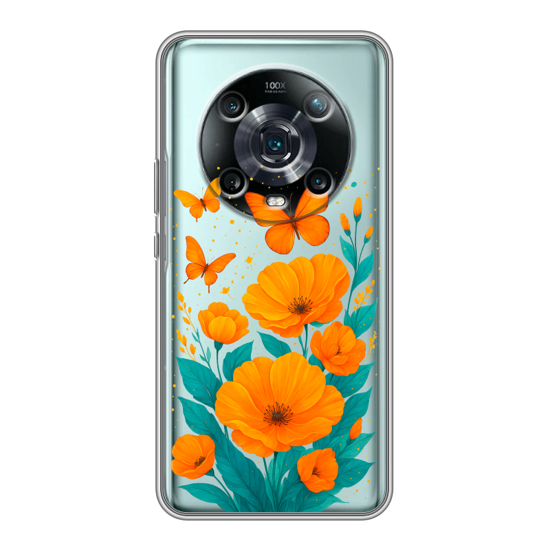 Силиконовый чехол на Huawei Honor Magic 4 Pro с принтом цветы бабочки Силиконовый чехол на Huawei Honor Magic 4 Pro с принтом цветы бабочки
