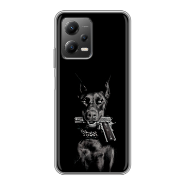 Силиконовый чехол на Xiaomi Poco X5 с принтом Доберман и пистолет Силиконовый чехол на Xiaomi Poco X5 с принтом Доберман и пистолет