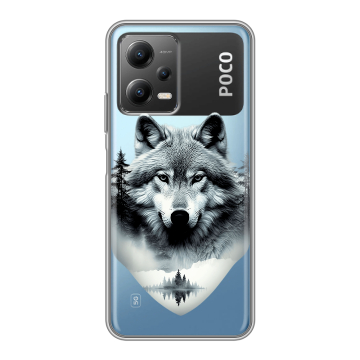 Силиконовый чехол на Xiaomi Poco X5 с принтом Волк в лесу Силиконовый чехол на Xiaomi Poco X5 с принтом Волк в лесу