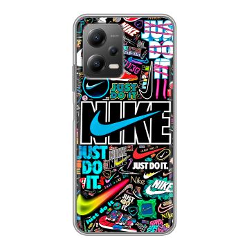 Силиконовый чехол на Xiaomi Poco X5 с принтом найк nike черный Силиконовый чехол на Xiaomi Poco X5 с принтом найк nike черный