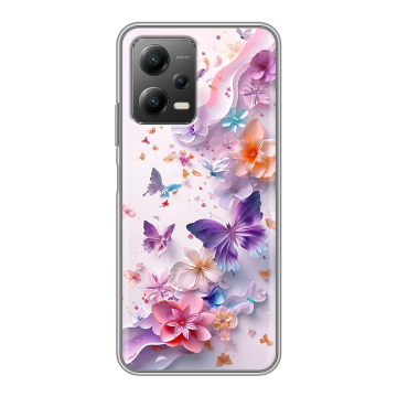 Силиконовый чехол на Xiaomi Poco X5 с принтом цветы бабочки Силиконовый чехол на Xiaomi Poco X5 с принтом цветы бабочки