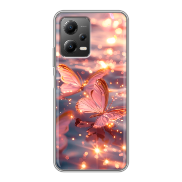 Силиконовый чехол на Xiaomi Poco X5 с принтом бабочки розовые Силиконовый чехол на Xiaomi Poco X5 с принтом бабочки розовые
