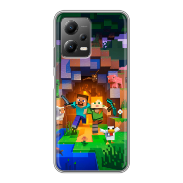 Силиконовый чехол на Xiaomi Poco X5 с принтом Майнкрафт Minecraft Силиконовый чехол на Xiaomi Poco X5 с принтом Майнкрафт Minecraft