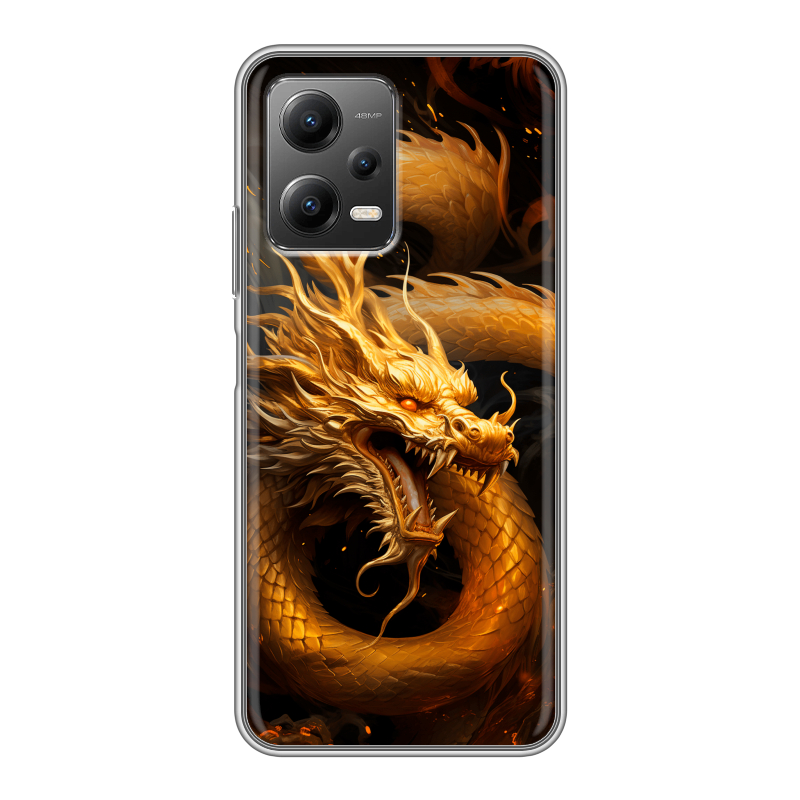 Силиконовый чехол на Xiaomi Poco X5 с принтом Золотой дракон Силиконовый чехол на Xiaomi Poco X5 с принтом Золотой дракон