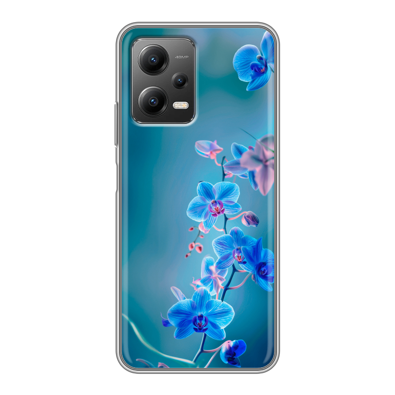 Силиконовый противоударный чехол на Xiaomi Poco X5 с принтом Голубые цветы Силиконовый противоударный чехол на Xiaomi Poco X5 с принтом Голубые цветы