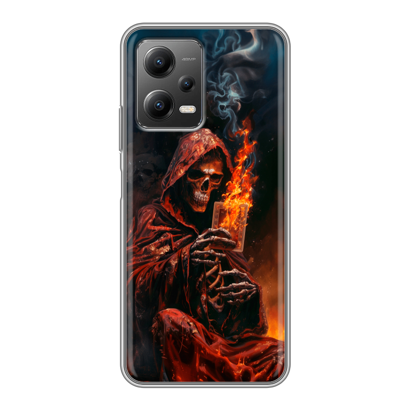 Силиконовый противоударный чехол на Xiaomi Poco X5 с принтом Скелет и карты Силиконовый противоударный чехол на Xiaomi Poco X5 с принтом Скелет и карты