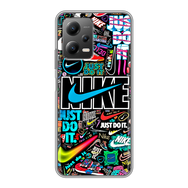 Силиконовый противоударный чехол на Xiaomi Poco X5 с принтом найк nike черный Силиконовый противоударный чехол на Xiaomi Poco X5 с принтом найк nike черный