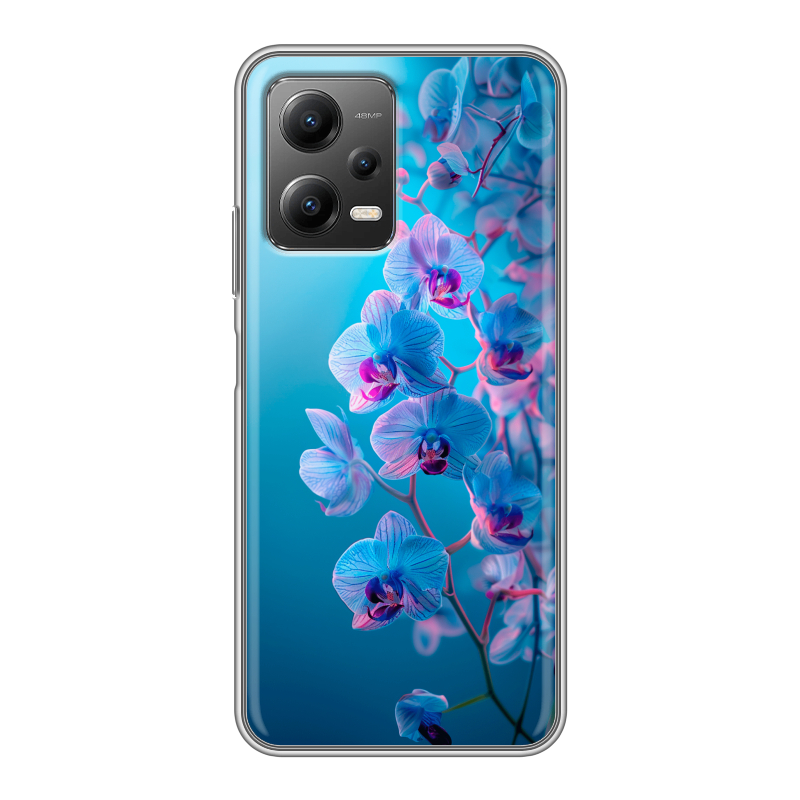 Силиконовый противоударный чехол на Xiaomi Poco X5 с принтом голубые орхидеи Силиконовый противоударный чехол на Xiaomi Poco X5 с принтом голубые орхидеи