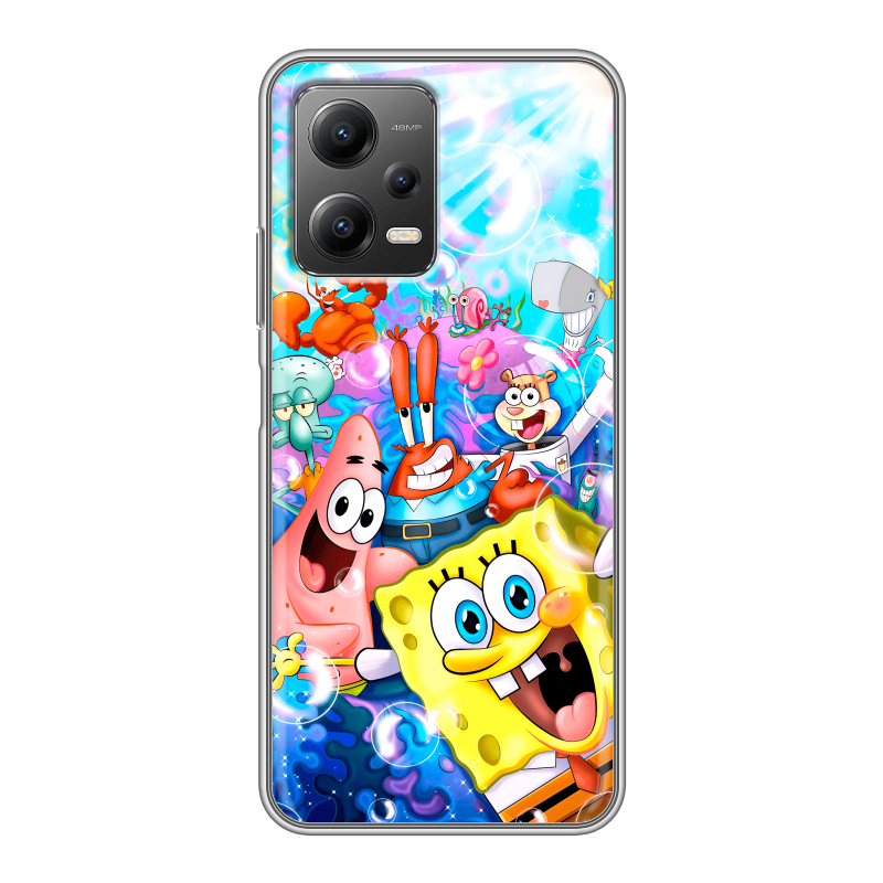 Силиконовый противоударный чехол на Xiaomi Poco X5 с принтом спанчбоб спанч боб Силиконовый противоударный чехол на Xiaomi Poco X5 с принтом спанчбоб спанч боб