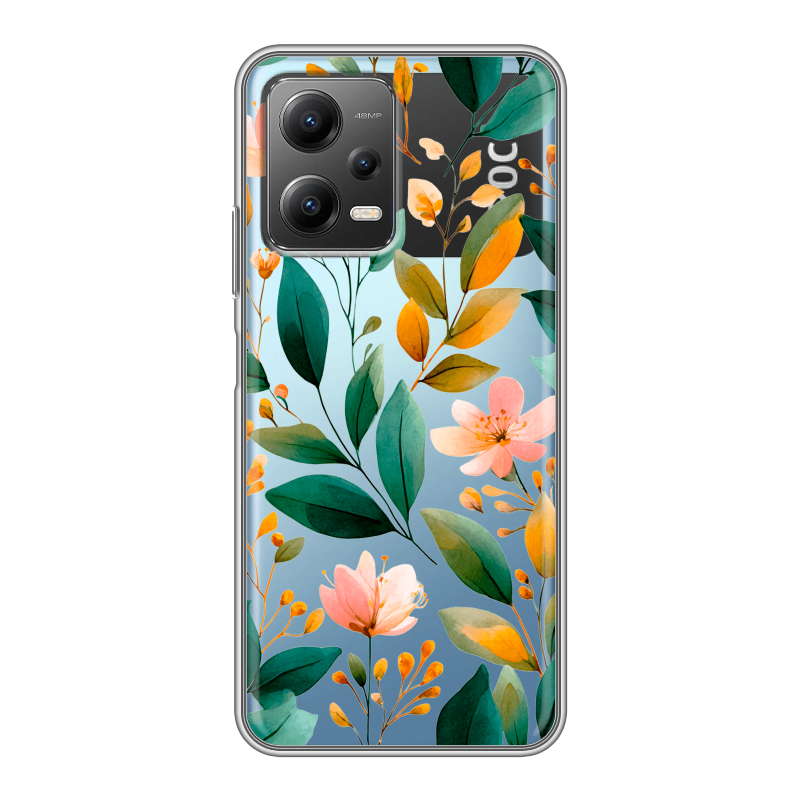 Силиконовый противоударный чехол на Xiaomi Poco X5 с принтом Цветы паттерн Силиконовый противоударный чехол на Xiaomi Poco X5 с принтом Цветы паттерн