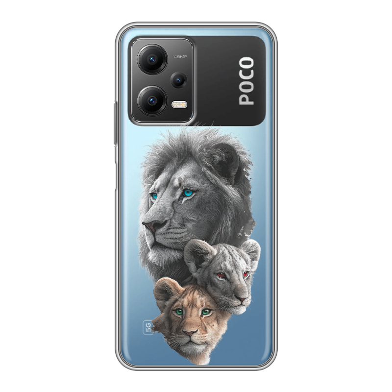 Силиконовый чехол на Xiaomi Poco X5 с принтом Львы Силиконовый чехол на Xiaomi Poco X5 с принтом Львы