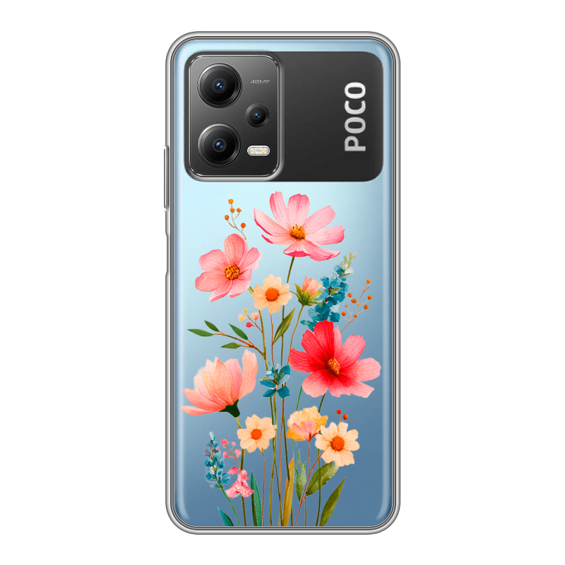 Силиконовый чехол на Xiaomi Poco X5 с принтом Цветы Силиконовый чехол на Xiaomi Poco X5 с принтом Цветы