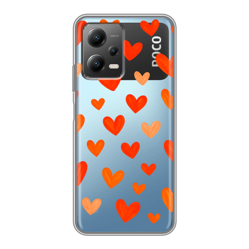 Силиконовый противоударный чехол на Xiaomi Poco X5 с принтом Сердечки Силиконовый противоударный чехол на Xiaomi Poco X5 с принтом Сердечки