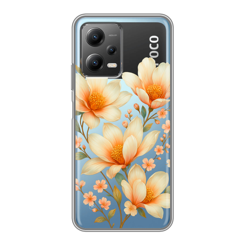 Силиконовый противоударный чехол на Xiaomi Poco X5 с принтом Цветы Силиконовый противоударный чехол на Xiaomi Poco X5 с принтом Цветы