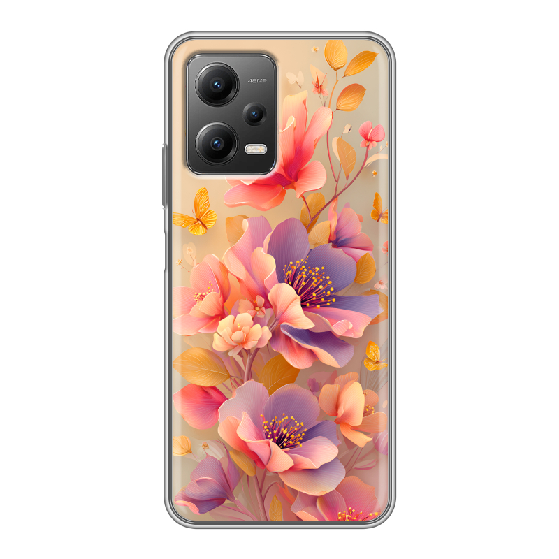 Силиконовый чехол на Xiaomi Poco X5 с принтом Цветы и бабочки Силиконовый чехол на Xiaomi Poco X5 с принтом Цветы и бабочки