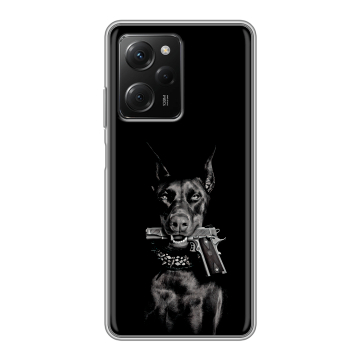 Силиконовый чехол на Xiaomi Poco X5 Pro с принтом Доберман и пистолет Силиконовый чехол на Xiaomi Poco X5 Pro с принтом Доберман и пистолет