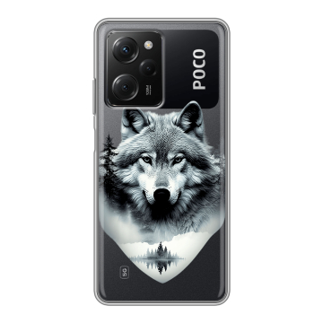 Силиконовый чехол на Xiaomi Poco X5 Pro с принтом Волк в лесу Силиконовый чехол на Xiaomi Poco X5 Pro с принтом Волк в лесу