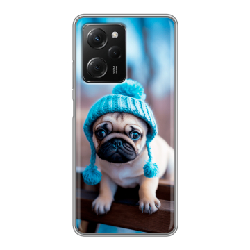 Силиконовый чехол на Xiaomi Poco X5 Pro с принтом Мопс в шапке Силиконовый чехол на Xiaomi Poco X5 Pro с принтом Мопс в шапке