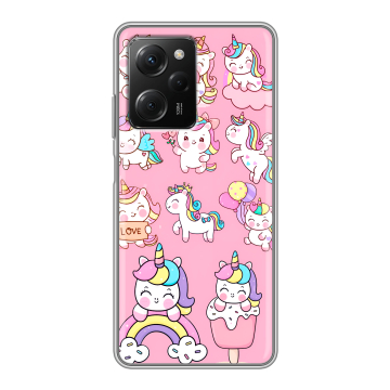 Силиконовый чехол на Xiaomi Poco X5 Pro с принтом Единороги и радуга