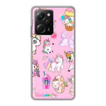 Силиконовый чехол на Xiaomi Poco X5 Pro с принтом розовые единороги