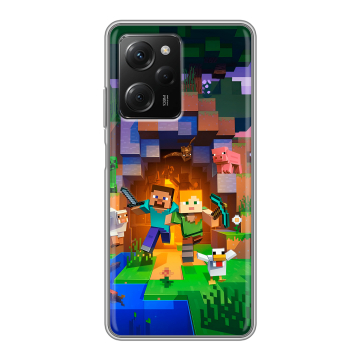 Силиконовый чехол на Xiaomi Poco X5 Pro с принтом Майнкрафт Minecraft Силиконовый чехол на Xiaomi Poco X5 Pro с принтом Майнкрафт Minecraft