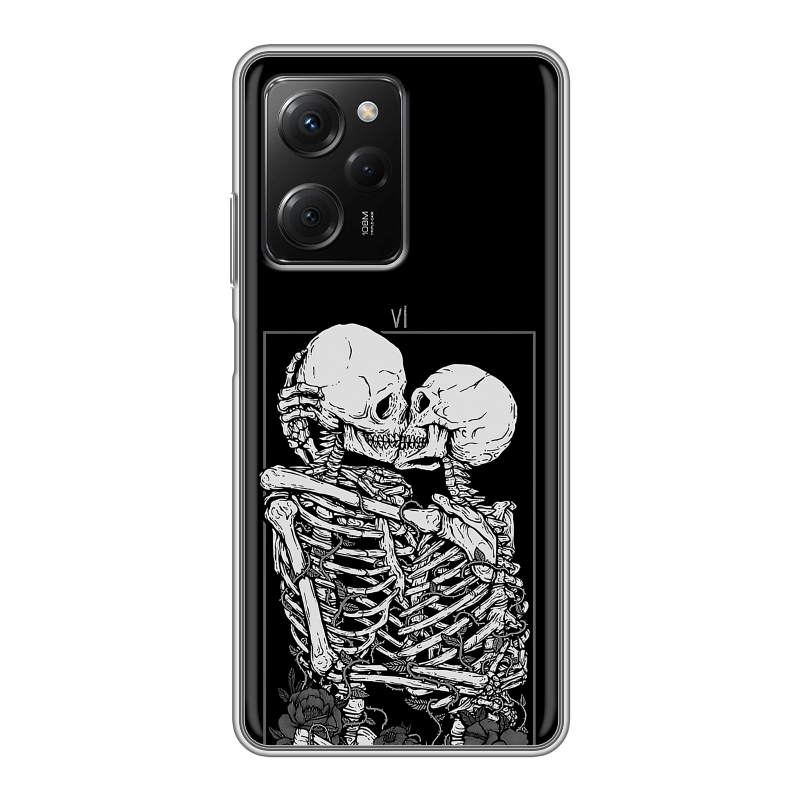Силиконовый противоударный чехол на Xiaomi Poco X5 Pro с принтом Поцелуй скелетов Силиконовый противоударный чехол на Xiaomi Poco X5 Pro с принтом Поцелуй скелетов