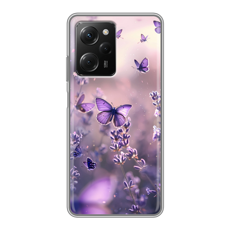 Силиконовый чехол на Xiaomi Poco X5 Pro с принтом бабочки и лаванда Силиконовый чехол на Xiaomi Poco X5 Pro с принтом бабочки и лаванда