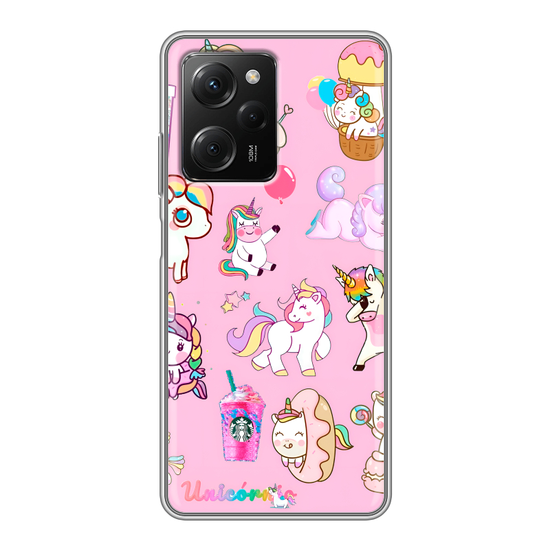 Силиконовый чехол на Xiaomi Poco X5 Pro с принтом розовые единороги Силиконовый чехол на Xiaomi Poco X5 Pro с принтом розовые единороги