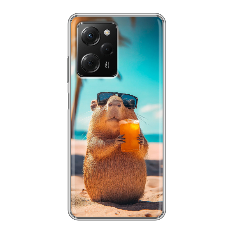 Силиконовый противоударный чехол на Xiaomi Poco X5 Pro с принтом Капибара Силиконовый противоударный чехол на Xiaomi Poco X5 Pro с принтом Капибара