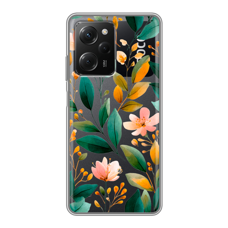Силиконовый противоударный чехол на Xiaomi Poco X5 Pro с принтом Цветы паттерн Силиконовый противоударный чехол на Xiaomi Poco X5 Pro с принтом Цветы паттерн