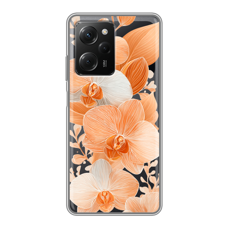 Силиконовый чехол на Xiaomi Poco X5 Pro с принтом Бежевые цветы Силиконовый чехол на Xiaomi Poco X5 Pro с принтом Бежевые цветы