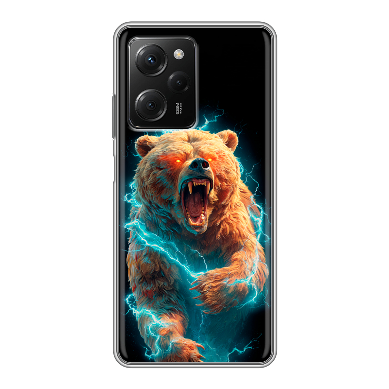Силиконовый противоударный чехол на Xiaomi Poco X5 Pro с принтом Медведь Силиконовый противоударный чехол на Xiaomi Poco X5 Pro с принтом Медведь