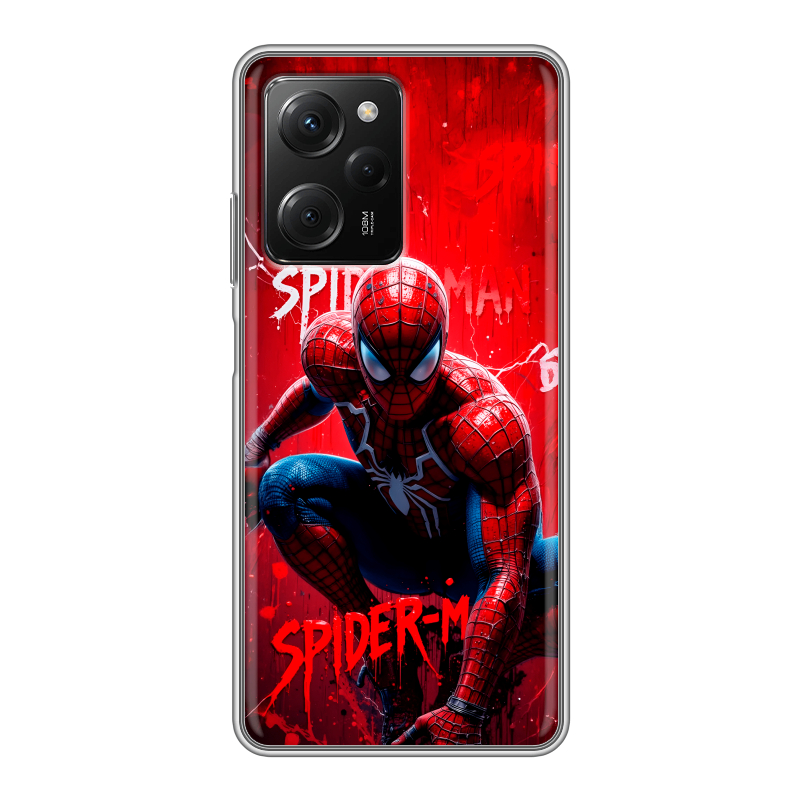 Силиконовый противоударный чехол на Xiaomi Poco X5 Pro с принтом Spiderman Человек паук Силиконовый противоударный чехол на Xiaomi Poco X5 Pro с принтом Spiderman Человек паук