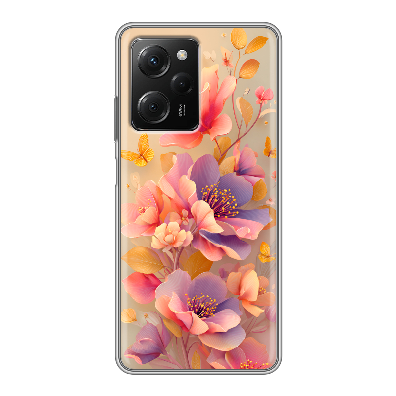 Силиконовый противоударный чехол на Xiaomi Poco X5 Pro с принтом Цветы и бабочки Силиконовый противоударный чехол на Xiaomi Poco X5 Pro с принтом Цветы и бабочки