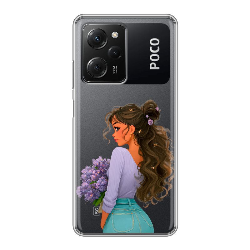 Силиконовый чехол на Xiaomi Poco X5 Pro с принтом девушка цветы Силиконовый чехол на Xiaomi Poco X5 Pro с принтом девушка цветы