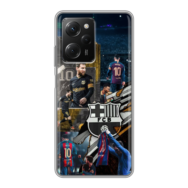 Силиконовый противоударный чехол на Xiaomi Poco X5 Pro с принтом Messi Barcelona Силиконовый противоударный чехол на Xiaomi Poco X5 Pro с принтом Messi Barcelona