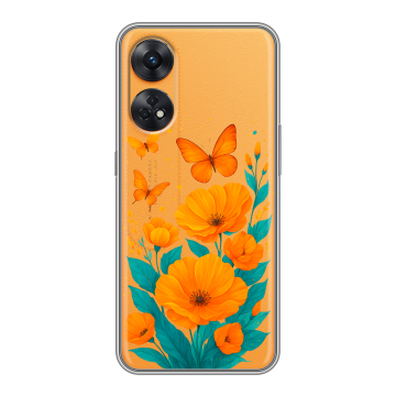 Силиконовый чехол на OPPO Reno8 T с принтом цветы бабочки