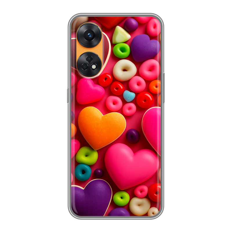 Силиконовый чехол на OPPO Reno8 T с принтом Сердечки Силиконовый чехол на OPPO Reno8 T с принтом Сердечки